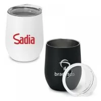 Copo de viagem em aço inox fosco com corpo duplo. Capacidade: 400 ml. Food grade. Fornecida em caixa.