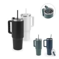 Copo de viagem de grande dimensão em aço inoxidável 91% reciclado com parede dupla isolada (1300 mL)
