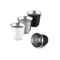 Copo em inox com capacidade máxima de 80ml. Possui estrutura de parede dupla que permite manter a temperatura de líquidos por mais tempo. Altura : 6,2 cm Largura : 6,8 cm Circunferência : 19 cm Peso aproximado g : 76