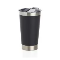 Copo térmico de inox com acabamento liso e capacidade 500ml, material livre de BPA. Contém tampa com abridor.