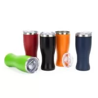 Copo térmico com capacidade máxima de 480ml. Possui estrutura de parede dupla em formato tipo tulipa, com interior em inox 304 e exterior em inox 201 com pintura eletrostática. Conta com tampa de pressão em plástico poliestireno (PS) com protetor deslizante para o bocal e anel de vedação em silicone.  Altura :  18,3 cm  Largura :  8 cm  Circunferência :  25 cm