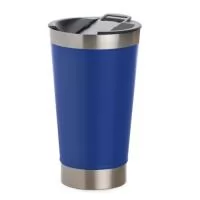 Copo térmico de inox com acabamento liso e capacidade 500ml, material livre de BPA. Contém tampa com abridor.