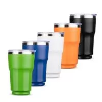 Copo térmico com capacidade máxima de 300ml. Possui estrutura de parede dupla com interior em inox 304 e exterior em inox 201 e pintura eletrostática. Conta com tampa de pressão em plástico com protetor deslizante para o bocal e anel de vedação emborrachado.