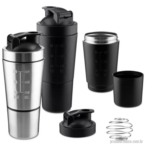 Coqueteleira personalizada - Garrafa coqueteleira em aço inox para proteína com capacidade da garrafa de até 750ml e copo com capacidade de 200ml, acompanha mola para mistura e medidor gravado na parede da garrafa.