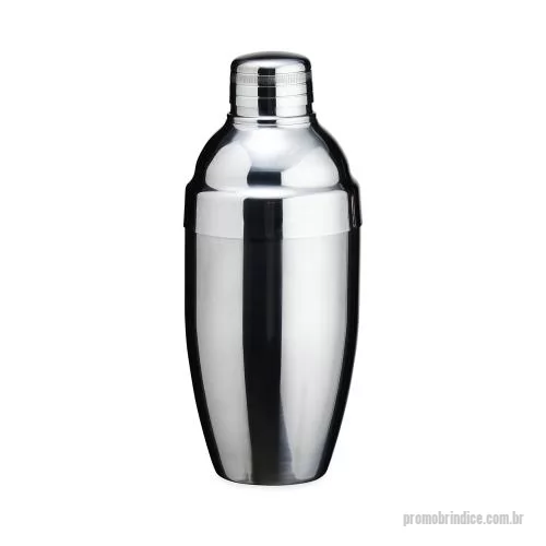 Coqueteleira personalizada - Coqueteleira produzida em inox com capacidade de 600 ml, apresentando corpo resistente e acabamento que valoriza o visual do produto, ideal para o preparo de diferentes bebidas com praticidade. Conta com tampa de pressão equipada com peneira interna 