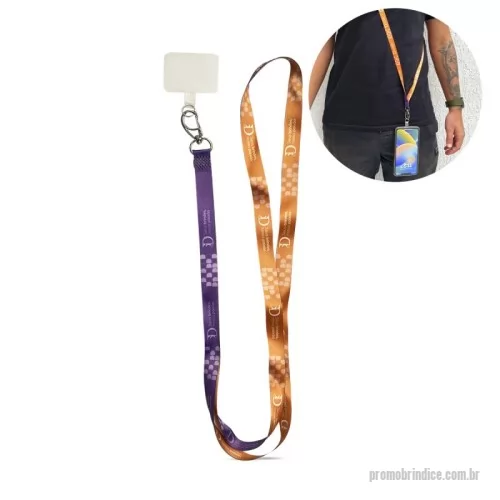 Cordão para celular personalizado - Cordão para celular personalizado com 2,0 cm de espessura 140 cm de comprimento aberto. Acabamento em duas pontas mosquete e base de silicone translúcida.
