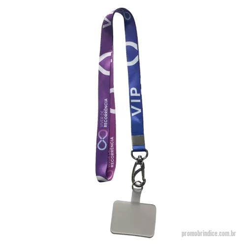 Cordão para celular personalizado - Cordão acetinado personalizado, comprimento de 85 cm, largura 2 cm, fechamento com chapinha de metal de 2 cm, placa de aço inox  para celular e acabamento com mosquetão de metal de 2,2 cm.