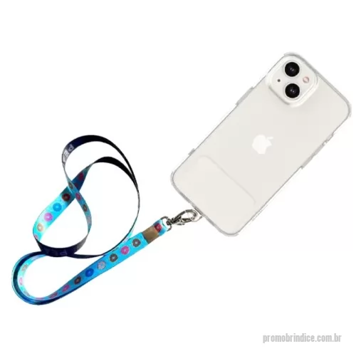 Cordão para celular personalizado - Cordão para celular confeccionado em poliéster personalizado com sublimação, com 2 reguladores de pvc, mosquete de metal e porta celular em pvc.