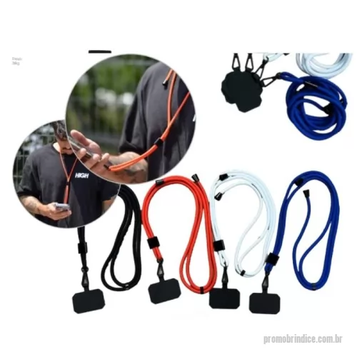 Cordão personalizado - Cordão ajustável em poliéster com detalhes em metal, TAG que conecta a capinha ao celular em material sintético