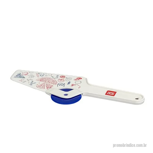 Cortador de pizza personalizado - Espátula cortadora de pizza personalizada produzida em plástico resistente com lâmina circular funcional. Além de divulgar sua marca,  proporciona facilidade no corte e manuseio.