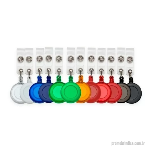 Crachá personalizado - Porta crachá retrátil plástico, cores leitosas e translúcidas. Roller clip possui sistema extensor em nylon que após puxar é recolhido automaticamente. Possui presilha metálica na parte traseira e alça plástica com botão.