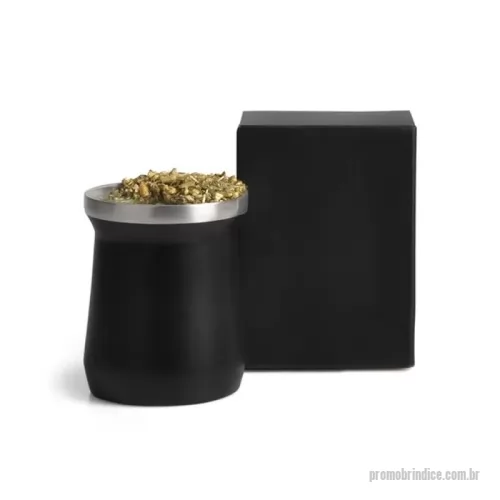 Cuia para chimarrão personalizada - Cuia Térmica Em Aço Inox - Preto - 300Ml para Brindes Promocionais
