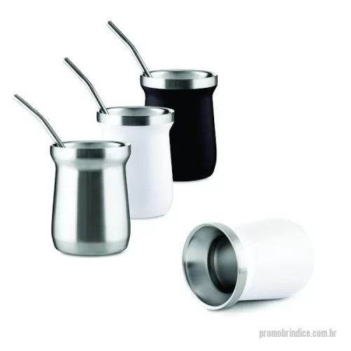 Cuia para chimarrão personalizada - Cuia térmica em inox com capacidade para até 250ml. Possui estrutura de parede dupla, que permite conservar a temperatura de líquidos por mais tempo sem transferir a sensação de frio ou calor para a parede externa. Acompanha canudo bomba em inox. Gravação da logomarca a laser já incluso.