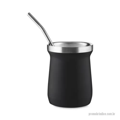 Cuia para chimarrão personalizada - Copo/Cuia térmico de 250 ml, produzido em inox interno 304 e externo 201, acompanhado de Mini Bomba (18 cm) em inox.
