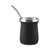 Copo/Cuia térmico de 250 ml, produzido em inox interno 304 e externo 201, acompanhado de Mini Bomba (18 cm) em inox.