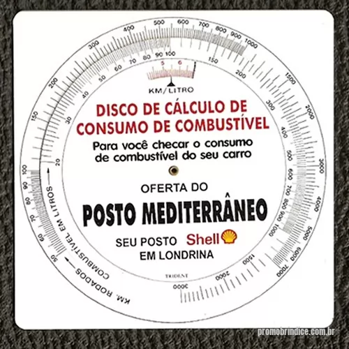 Disco de cálculo de consumo de combustível personalizado - Disco para cálculo do consumo de combustível - 90 x 90 mm. 