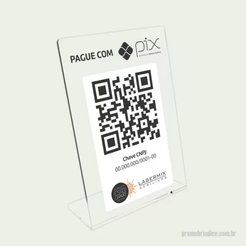 Display de balcão personalizado - O Display de Acrílico com suporte de mesa é ideal para facilitar o uso do Pix em seu estabelecimento. Este suporte prático permite que você exiba um QR code do Pix de maneira visível e acessível aos clientes, agilizando o processo de pagamento.  Disponível em diversas cores, o display de acrílico agrega estilo e modernidade ao ambiente de negócio. Confeccionado com material de alta qualidade, o suporte é robusto e de longa durabilidade.