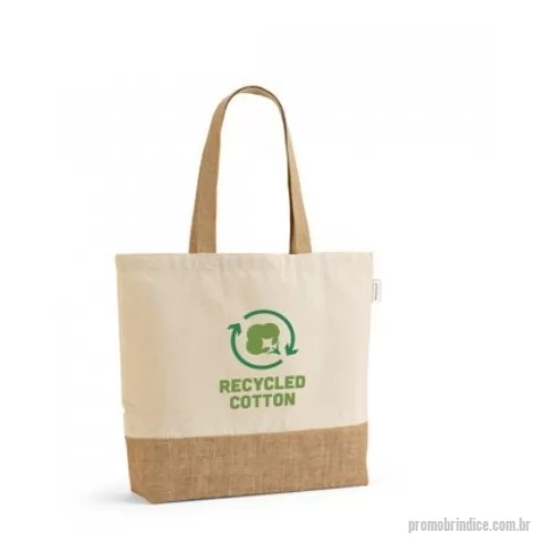 Ecobag personalizado - Sacola em 70% algodão reciclado e 30% poliéster reciclado (220 g/m²) com base em juta. Alças em webbing com 65 cm. 460 x 380 x 100 mm