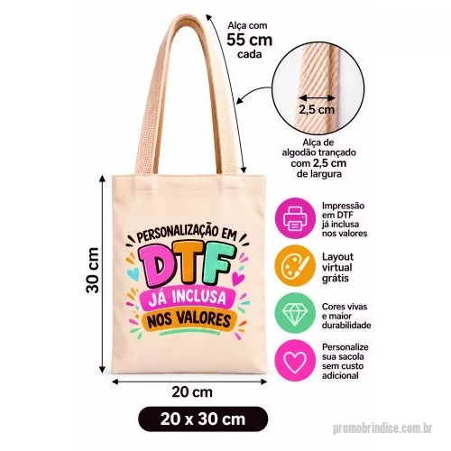 Ecobag personalizado - Ecobag Ecologica em Algodão Cru 160gr - Tamanho 20L x 30A