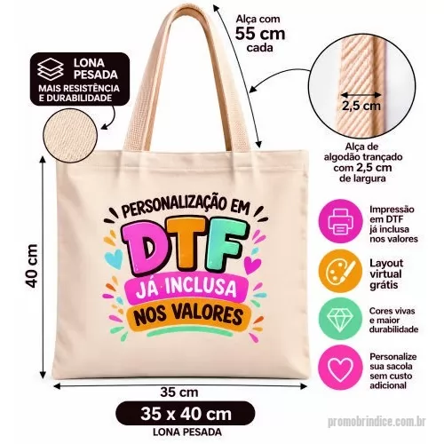 Ecobag personalizado - Ecobag Ecologica em Algodão Cru 270gr - Tamanho 35L x 40A