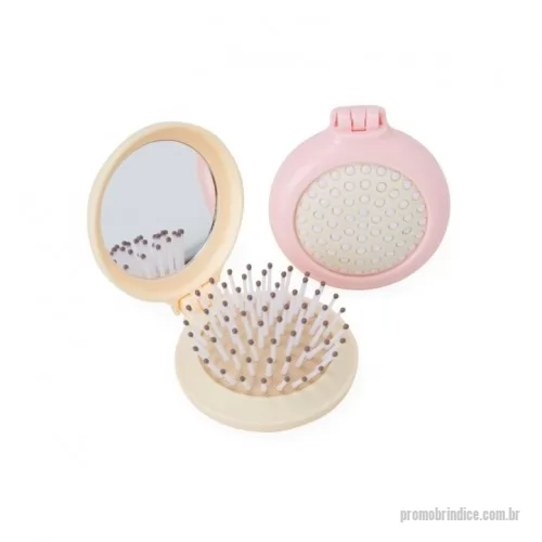 Escova de cabelo com espelho personalizada - Escova com espelho em material plástico com acabamento leitoso.