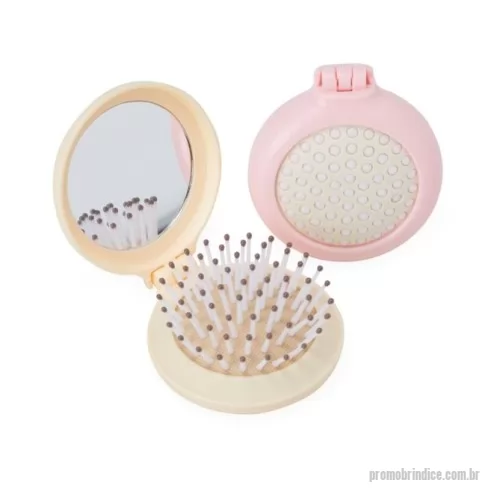 Escova de cabelo com espelho personalizada - Escova com espelho em material plástico com acabamento leitoso.
