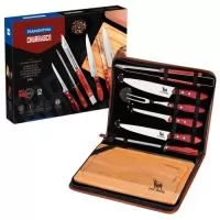 Kit Churrasco Tramontina 07 Peças Linha Polywood Em Magnífico Estojo de couro sintético. Gravação Da Logomarca A Laser Na Lâmina Das Facas E Na Tábua De Churrasco. Destaque Sua Marca Num Presente Para Toda A Vida. Frete Grátis Para Sul, Sudeste E Centro Oeste.