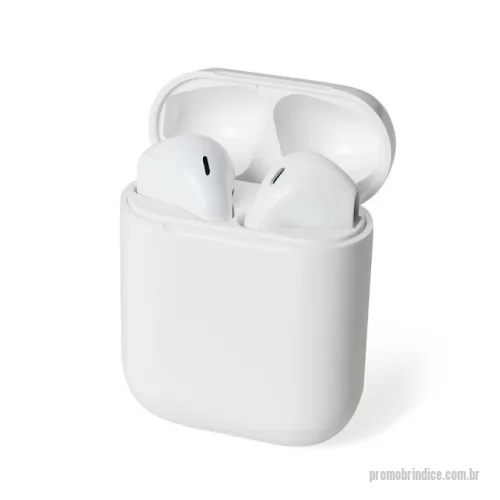 Fone de Ouvido Bluetooth personalizado - Fone de ouvido bluetooth com comandos touch, microfone e case carregador de fechamento magnético. Fones e case com acabamento brilhante, acompanha USB Lightning.