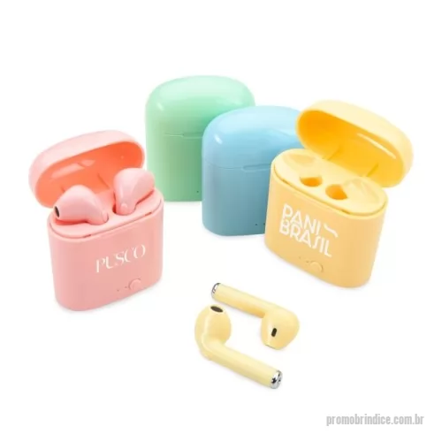 Fone de Ouvido Bluetooth personalizado - Fone bluetooth plástico com case carregador. 