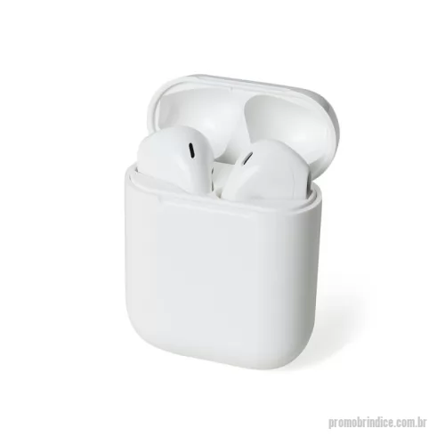 Fone de Ouvido Bluetooth personalizado - Descrição: Fone de ouvido bluetooth com comandos touch, microfone e case carregador de fechamento magnético. Fones e case com acabamento brilhante, acompanha USB Lightning.