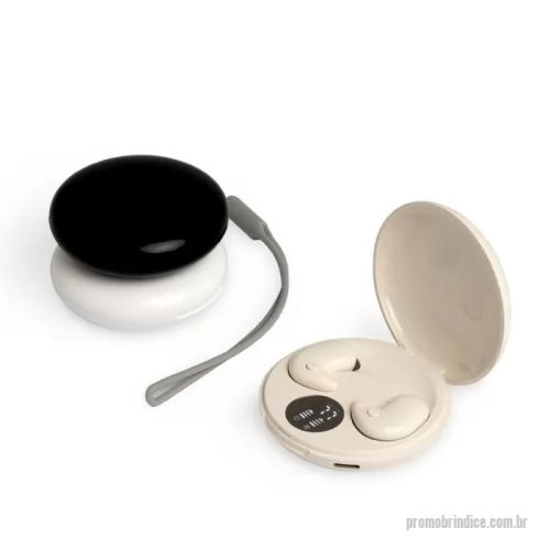Fone de Ouvido Bluetooth personalizado - Fone de ouvido bluetooth vem com um botão para comandos e um case carregador com display de bateria. Também possui um modo sono, onde funciona por 45 minutos antes de desligar automaticamente. Acompanha USB Tipo-C, cordão de silicone e 2 pares de eartips em diferentes tamanhos.
