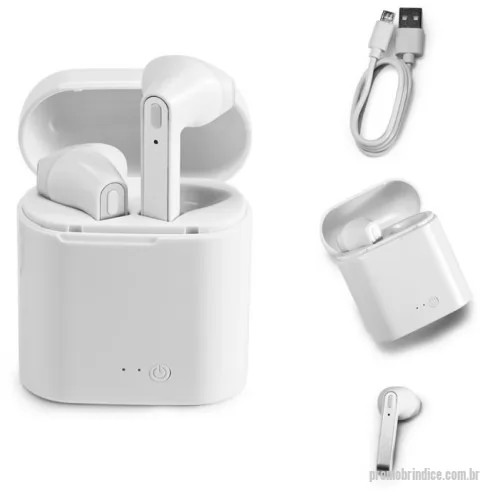 Fone de Ouvido Bluetooth personalizado - Fone de ouvido wireless stereo em ABS. Transmissão sem fios BT v5.0 com autonomia, aproximada, de 6 horas. Função para atender chamadas, controle de volume e conexão à playlist do dispositivo móvel. Incluso cabo USB para carregar. Fornecido em caixa presente. 71 x 55 x 28 mm | Auricular: 47 x 21 x 21 mm