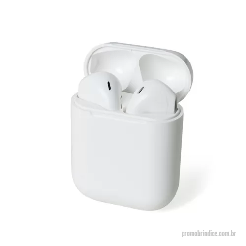 Fone de Ouvido Bluetooth personalizado - Descrição: Fone de ouvido bluetooth com comandos touch, microfone e case carregador de fechamento magnético. Fones e case com acabamento brilhante, acompanha USB Lightning.