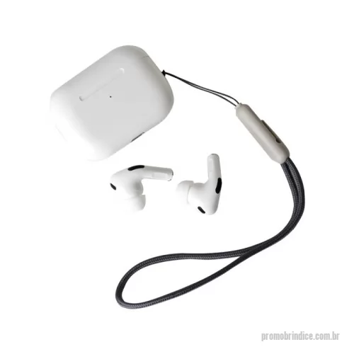 Fone de Ouvido Bluetooth personalizado - Fone de ouvido bluetooth com comandos touch e case carregador de fechamento magnético. Acompanha USB Lightning e cordão de nylon com clipe integrado que facilita a fixação em mochilas e bolsas.