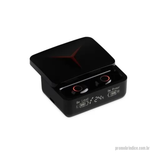 Fone de Ouvido Bluetooth personalizado - Fone de ouvido bluetooth com comandos touch e case carregador. Com display de bateria, o case pode ser utilizado também como um power bank de baixa capacidade para emergências. Material plástico. Acompanham cabo USB.