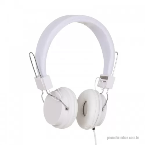 Fone de ouvido personalizado - Fone de ouvido estéreo com microfone, material em plástico resistente com haste revestida de espuma e alças ajustáveis com fone giratório. Microfone acoplado em suporte no cabo, botão para play/pause e no modo ligação serve para atender chamadas. Entrada P2,