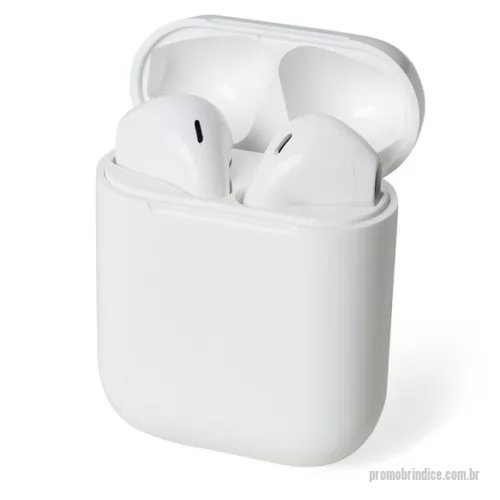 Fone de ouvido personalizado - Fone de ouvido bluetooth com comandos touch, microfone e case carregador de fechamento magnético. Fones e case com acabamento brilhante, acompanha USB Lightning.
