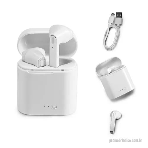 Fone de ouvido personalizado - Fone de ouvido wireless stereo em ABS. Transmissão sem fios BT v5.0 com autonomia, aproximada, de 6 horas. Função para atender chamadas, controle de volume e conexão à playlist do dispositivo móvel. Incluso cabo USB para carregar. Fornecido em caixa 