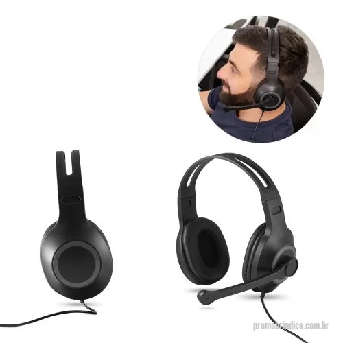 Fone de ouvido personalizado - Fone de ouvido ajustável com microfone em ABS e PP. Incluso um controle de som com 4 botões: aumentar/diminuir volume, desligar microfone e sem som. Frequência de resposta de 20Hz-20KHz, impedância 32?, cabo de 1,85 m e conexão por USB-A. Fornecidos 