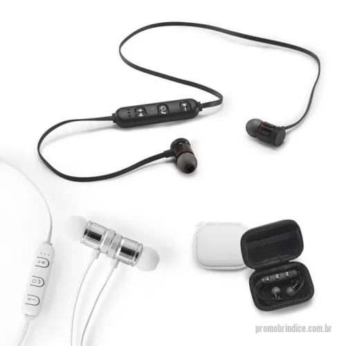 Fone de ouvido personalizado - Fone de ouvido em PC. Transmissão sem fios BT 4.1 com autonomia aproximada de 3 horas. Função para atender chamadas, controle de volume e conexão à playlist do dispositivo móvel. Incluso cabo USB / micro USB para carregar. Fornecido em bolsa em EVA. 80 x 65 x 32 mm