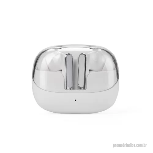 Fone de ouvido personalizado - Fones sem fio resistentes a respingos. Bluetooth 5.4, comandos touch, estojo texturizado com entrada USB-C. Acompanha cordão em nylon.