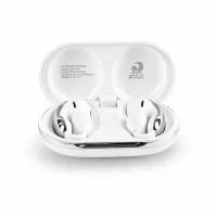 Fones de ouvido sem fio Ankoo, design aberto tipo ear cuff. Bluetooth 5.4, controle touch, microfones, estojo com fixação magnética e USB-C.