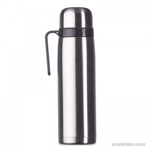 Garrafa de metal personalizada - Garrafa térmica 1 litro em inox com alça plástica preta. Possui tampa rosqueável, tampa interna rosqueável com bico plástico vermelho.
