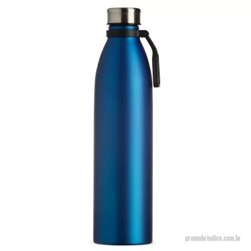 Garrafa de metal personalizada -  Garrafa de inox com acabamento metalizado, capacidade de 1,1 litros. Tampa rosqueável e alça plástica para transporte.