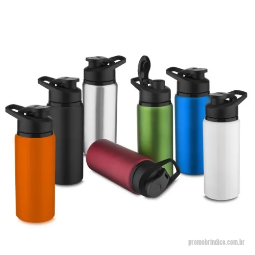 Garrafa de metal personalizada - Garrafa de alumínio com capacidade de até 570ml em cores. Tampa rosqueável, bico com tampa vedada de acesso rápido, e alça para transporte.