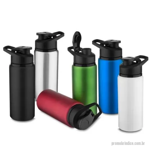 Garrafa de metal personalizada - Garrafa de alumínio com capacidade de até 650ml em cores. Tampa rosqueável, bico com tampa vedada de acesso rápido, e alça para transporte. 18x 7,5cm