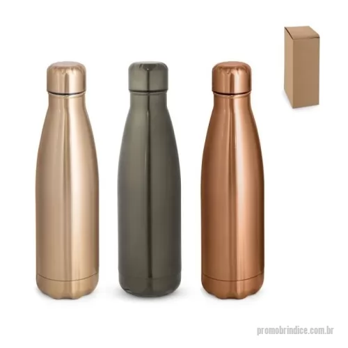 Garrafa de metal personalizada - Garrafa térmica em aço inox de parede dupla, isolada a vácuo para garantir a conservação da temperatura por mais tempo. Possui acabamento metalizado e tampa em aço inox, mantendo um design uniforme, com todas as partes na mesma cor. Com capacidade de 510ml, é ideal para uso diário, viagens e ambientes corporativos.  Fornecida em caixa presente de papel kraft, agregando sofisticação à apresentação. Produto com certificação EU Food Grade, garantindo segurança e qualidade alimentar.  Um brinde premium e funcional da Youdu Brindes, perfeito para destacar sua marca.