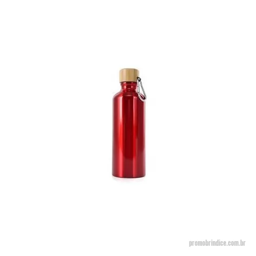 Garrafa de metal personalizada - Garrafa de alumínio com capacidade de 500ml. Possui tampa de bambu e acompanha mosquetão de alumínio.