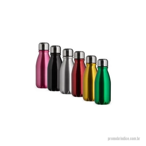 Garrafa de metal personalizada - Garrafa em alumínio com tampa rosqueável e capacidade máxima de 400 ml. Altura : 17,7 cm Largura : 6,6 cm Diâmetro : 3,5 cm Peso aproximado g : 71
