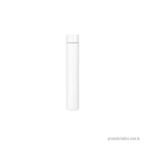 Garrafa de metal personalizada - Garrafa em inox 304 com tampa rosqueável e capacidade para até 250 ml. Altura : 25,6 cm Largura : 4,6 cm Tamanho total aproximado CxL : Diâmetro: 3,5 cm Peso aproximado g : 181